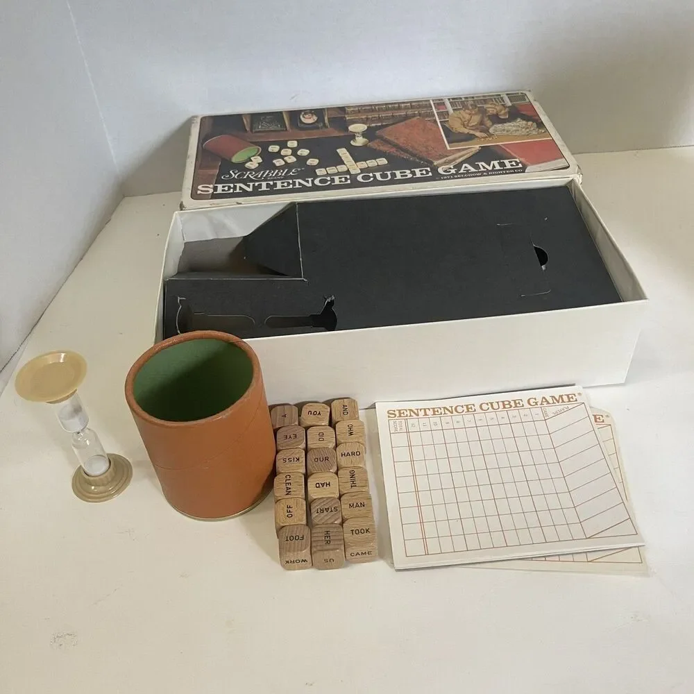 Vintage Scrabble Sentence Cube Game 1971 Wood Dice S & R Games USA Word Game
